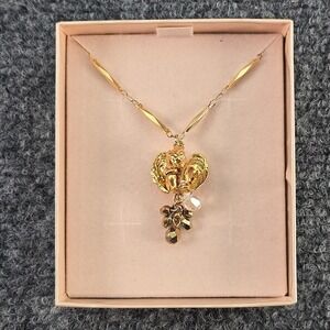 Kirks Folly Cherub Angel Necklace Gold Tone Crystal Bead Pendant 17" w Box